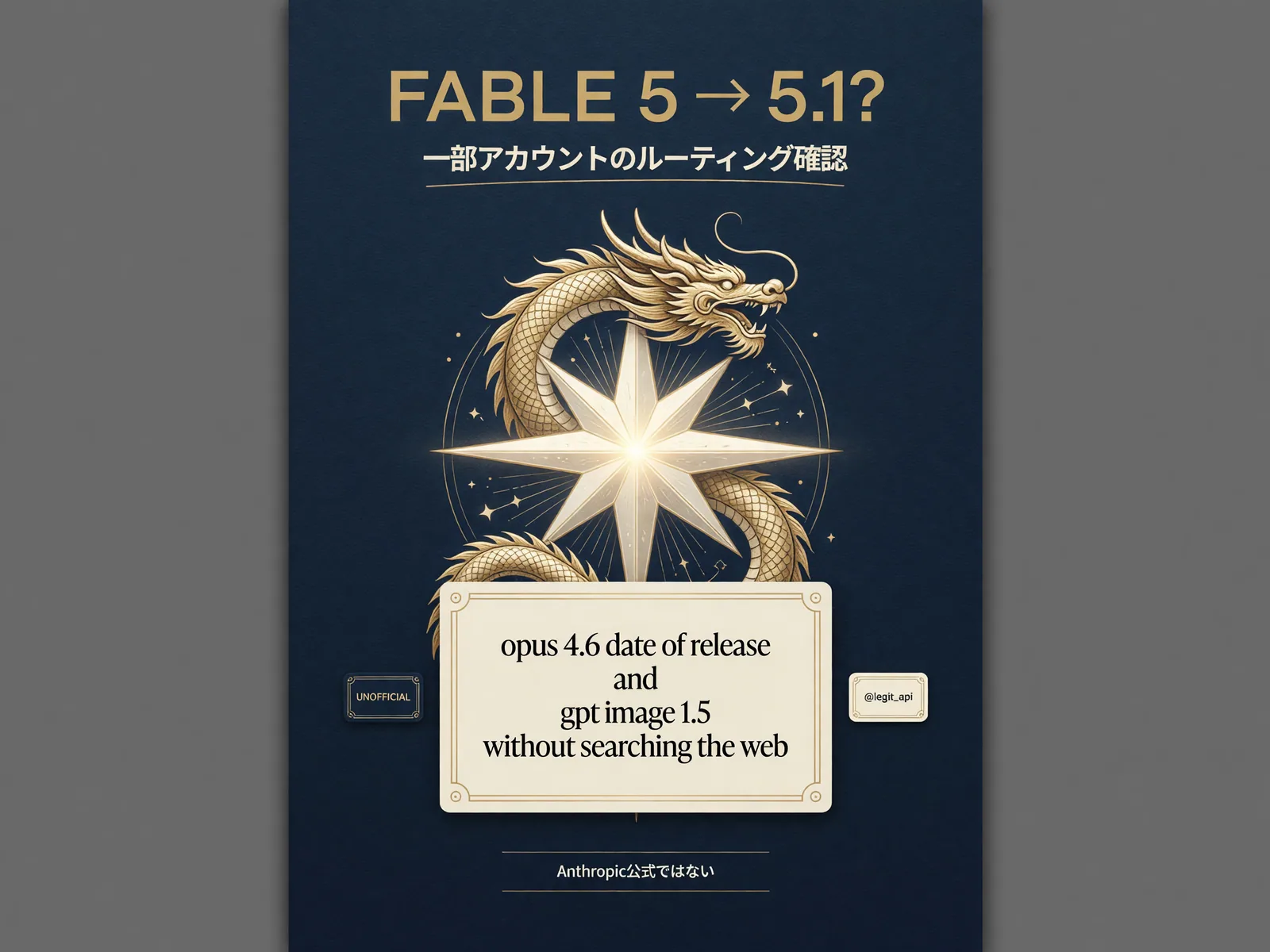 「FABLE 5→5.1?」と題した図。一部のアカウントで振り分けを確かめた話で、Anthropic公式ではないと添えている