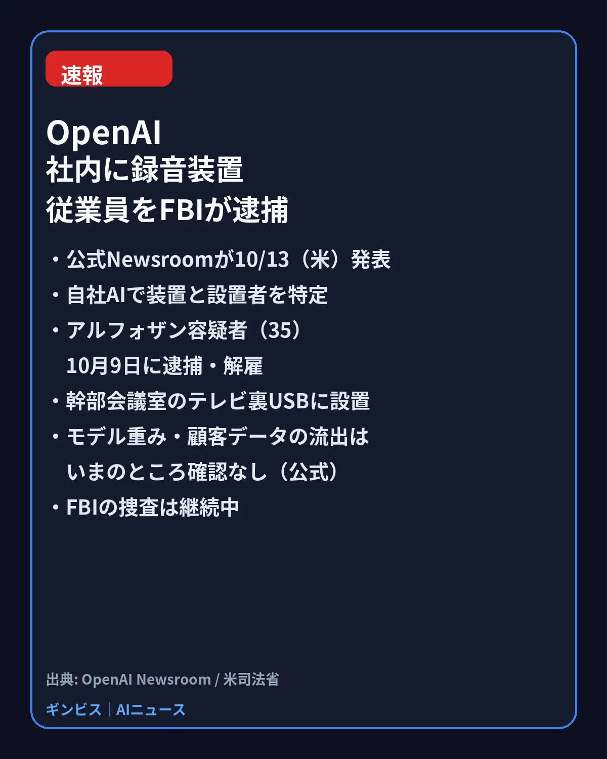 AIで作った説明図。2026年10月14日のポスト「【速報】OpenAIの社内で高度な録音装置が見つかり、従業員がFBIに逮捕されましたの。」に付けたもの